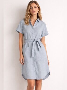 Reformation Surplus Linen Mini Shirt Dress in light blue size S